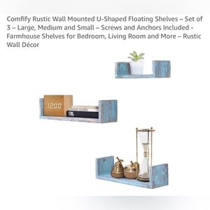 Rustic Blue Floating Wall Shelves Set